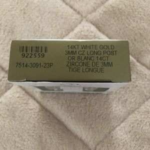 14k white gold 3mm CZ long post ear piercing studs